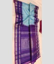Sky Blue and Purple color gadwal pattu handloom saree with temple  border saree design -GDWP0000462