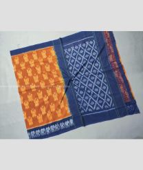 Brown and Navy Blue color pochampally Ikkat cotton handloom saree with all over ikkat design saree -PIKT0000282