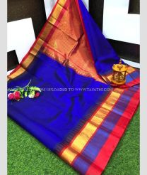 Navy Blue and Burgundy color kuppadam pattu sarees with temple border design -KUPP0097248