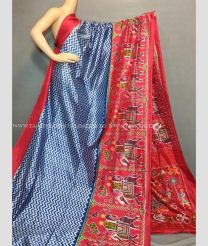 Navy Blue and Red color pochampally ikkat pure silk handloom saree with special patola design saree -PIKP0016002