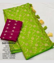 Deep Pink and Parrot Green color Banarasi sarees with all over jari woven design -BANS0018812