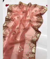Peach color Organza sarees with gotta patti work design -ORGS0003029