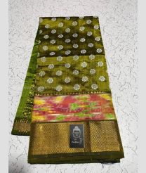 Olive color mangalagiri pattu handloom saree with pochampally border saree design -MAGP0014982