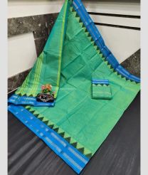 Aquamarine and Blue color mangalagiri pattu handloom saree with temple border design -MAGP0026534
