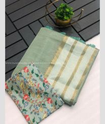 Lite Sky Blue and Half White color silk sarees with strip zari woven pattu border tassels on pallu design -SILK0017325