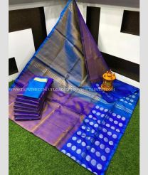Purple and Blue color Uppada Tissue handloom saree with plain with mla buties design -UPPI0001624