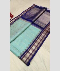 Sky blue and Navy Blue color gadwal pattu handloom saree with all over jall checks and buties with kuttu border design -GDWP0001700