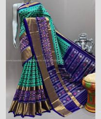 Turquoise and Navy Blue color pochampally ikkat pure silk handloom saree with pochampally ikkat design -PIKP0036714
