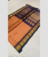 Peach and Navy Blue color gadwal pattu sarees with kuthu border design -GDWP0001786