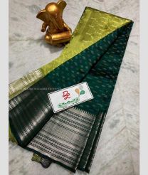 Olive and Dark teal color mangalagiri pattu sarees with all over pochampally design -MAGP0026662