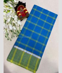 Blue and Mustard Yellow color Uppada Cotton handloom saree with all over plain and checks design -UPAT0004723