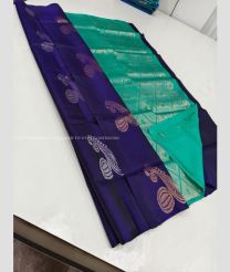Navy Blue and Blue Turquoise color soft silk kanchipuram sarees with all over buttas design -KASS0001055