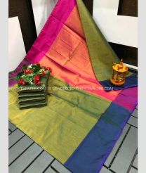 Mehendi Green and Copper Red color Uppada Tissue handloom saree with plain with two sides pattu border design -UPPI0001732