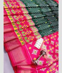 Forest Fall Green and Pink color pochampally ikkat pure silk handloom saree with pochampally ikkat design -PIKP0031674