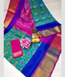 Elf Green and Pink color uppada pattu handloom saree with all over pochampally design -UPDP0021205