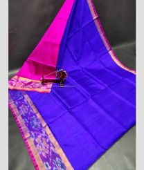 Blue and Pink color uppada pattu handloom saree with pochampally border design -UPDP0021217