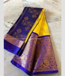 Royal Blue and Yellow color mangalagiri pattu handloom saree with kuppadam border design -MAGP0026542