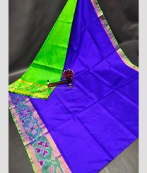 Blue and Parrot Green color uppada pattu handloom saree with pochampally border design -UPDP0021224