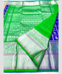 Royal Blue and Parrot Green color venkatagiri pattu handloom saree with jari border design -VAGP0000940