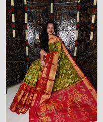 Olive and Burgundy color Ikkat sico handloom saree with all over ikkat design -IKSS0000450