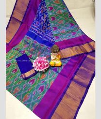 Green and Magenta color uppada pattu handloom saree with all over pochampally design -UPDP0021203