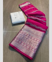 Pink and White color Organza sarees with jacquard multi embroidery work design -ORGS0003303