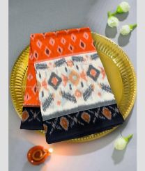 Orange and Black color Uppada Cotton handloom saree with pochampalli ikkat design -UPAT0004025