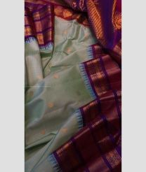Grey and Magenta color gadwal pattu handloom saree with all over buties with multiple bentex border design -GDWP0001330