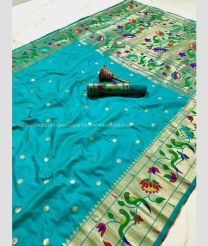 Sky Blue color paithani sarees with flower design and muniya border -PTNS0005080