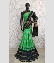 Green and Black color pochampally ikkat pure silk sarees with kanchi border design -PIKP0037943