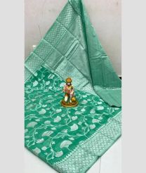 Turquoise color Chenderi silk handloom saree with all over silver jari design -CNDP0015669