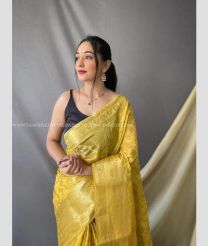 Yellow colour Organza sarees with zari border saree design -ORGS0000642