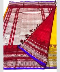 Yellow and Red color venkatagiri pattu handloom saree with all over sequence buties design -VAGP0000788
