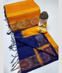 Orange and Navy Blue color Tripura Silk handloom saree with all over mahanati checks with pochampalli border design -TRPP0005332