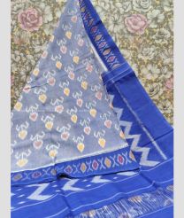 Grey and Blue color pochampally Ikkat cotton handloom saree with printed design saree -PIKT0000297