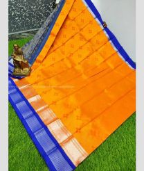 Orange and Blue color Chenderi silk handloom saree with all over flower buties design -CNDP0015930