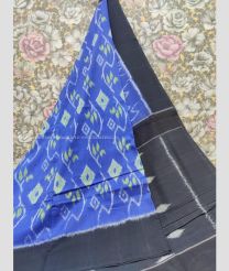 Blue and Black color pochampally Ikkat cotton handloom saree with printed design saree -PIKT0000287