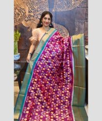 Teal and Magenta color pochampally ikkat pure silk sarees with all over pochampally ikkat design -PIKP0038033