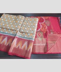 Grey and Pink color Ikkat sico handloom saree with pochampalli ikkat design -IKSS0000329