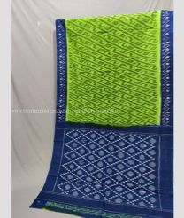 Parrot Green and Navy Blue color pochampally Ikkat cotton handloom saree with pochampalli ikkat design -PIKT0000793