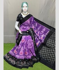 Purple and Black color pochampally Ikkat cotton handloom saree with all over pochampally ikkat design -PIKT0000517