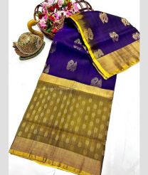 Purple Blue and Golden Brown color uppada pattu sarees with all over nakshtra buttas design -UPDP0022084