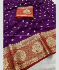 Purple and Red color Georgette sarees with all over jari buties design -GEOS0024197