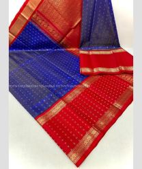 Blue and Red color kuppadam pattu sarees with kuppadam kanchi border design -KUPP0097198
