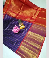 Navy Blue and Red color kuppadam pattu handloom saree with all over buties with kanchi border design -KUPP0096715
