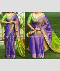 Purple Blue and Parrot Green color Uppada Tissue handloom saree with plain border design -UPPI0001774