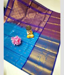 Blue Ivy and Purple color kuppadam pattu handloom saree with all over buties with kanchi border design -KUPP0096714