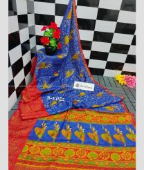 Blue and Mustard Yellow color Chenderi silk handloom saree with all over printed design saree -CNDP0011969