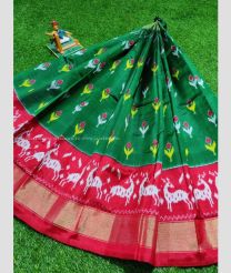 Dark Green and Red color Ikkat Lehengas with all over ikkat design -IKPL0025098