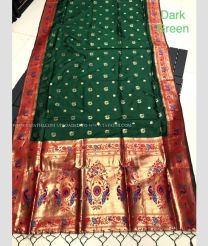 Pine Green and Red color paithani sarees with pure zari lotus butti design and lotus border -PTNS0005287